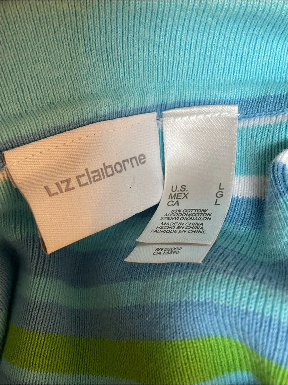 Liz Claiborne Striped Blue & Green Button-Front Women's Cardigan